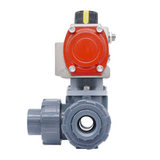 Válvula de bola neumática PVC 3 vías manguito para cementar 75mm taladro en T apertura por resorte