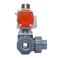 Válvula de bola neumática PVC 3 vías manguito para cementar 50mm taladro en L apertura por resorte