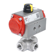 Válvula De Bola Neumática De 3 Vías G1/4'' Taladro En L Acero Inoxidable Doble Efecto