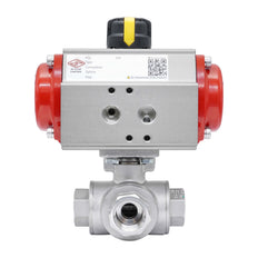 Válvula De Bola Neumática De 3 Vías G3/4'' Taladro En L Acero Inoxidable Cierre Por Resorte