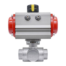 Válvula De Bola Neumática De 3 Vías G3/8'' Taladro En L Acero Inoxidable Doble Efecto