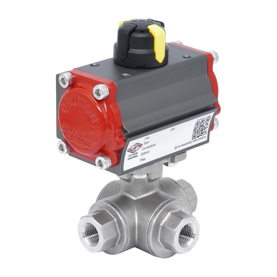 Válvula de Bola de Acero Inoxidable Neumática 3 Vías T-Port Rp 1'' Doble Efecto