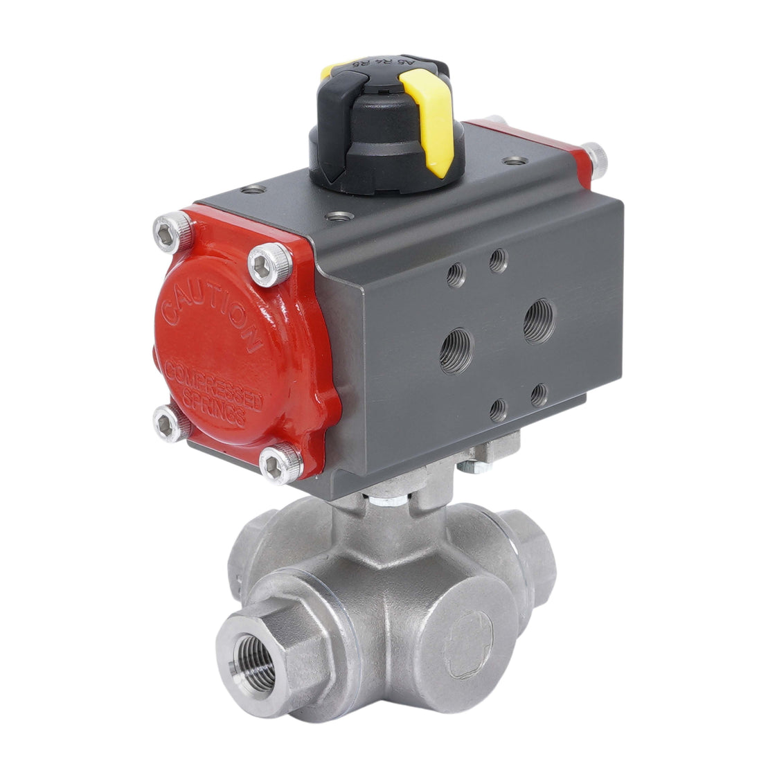 Válvula de Bola de Acero Inoxidable Neumática 3 Vías T-Port Rp 1/4'' Doble Efecto