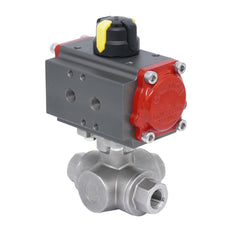 Válvula de Bola de Acero Inoxidable Neumática 3 Vías T-Port Rp 3/8'' Doble Efecto