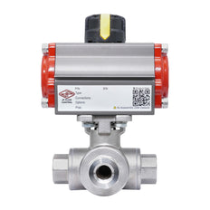 Válvula de Bola de Acero Inoxidable Neumática 3 Vías T-Port Rp 1 1/4'' Doble Efecto