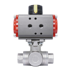 Válvula de Bola de Acero Inoxidable Neumática 3 Vías T-Port Rp 1/2'' Doble Efecto