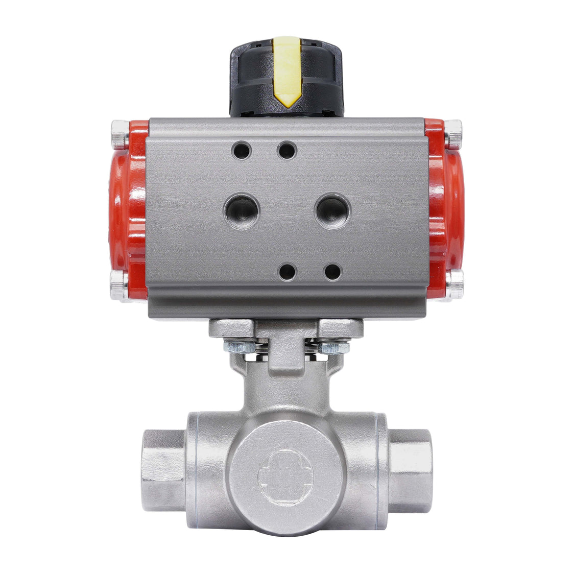 Válvula de Bola de Acero Inoxidable Neumática 3 Vías T-Port Rp 3/4'' Doble Efecto