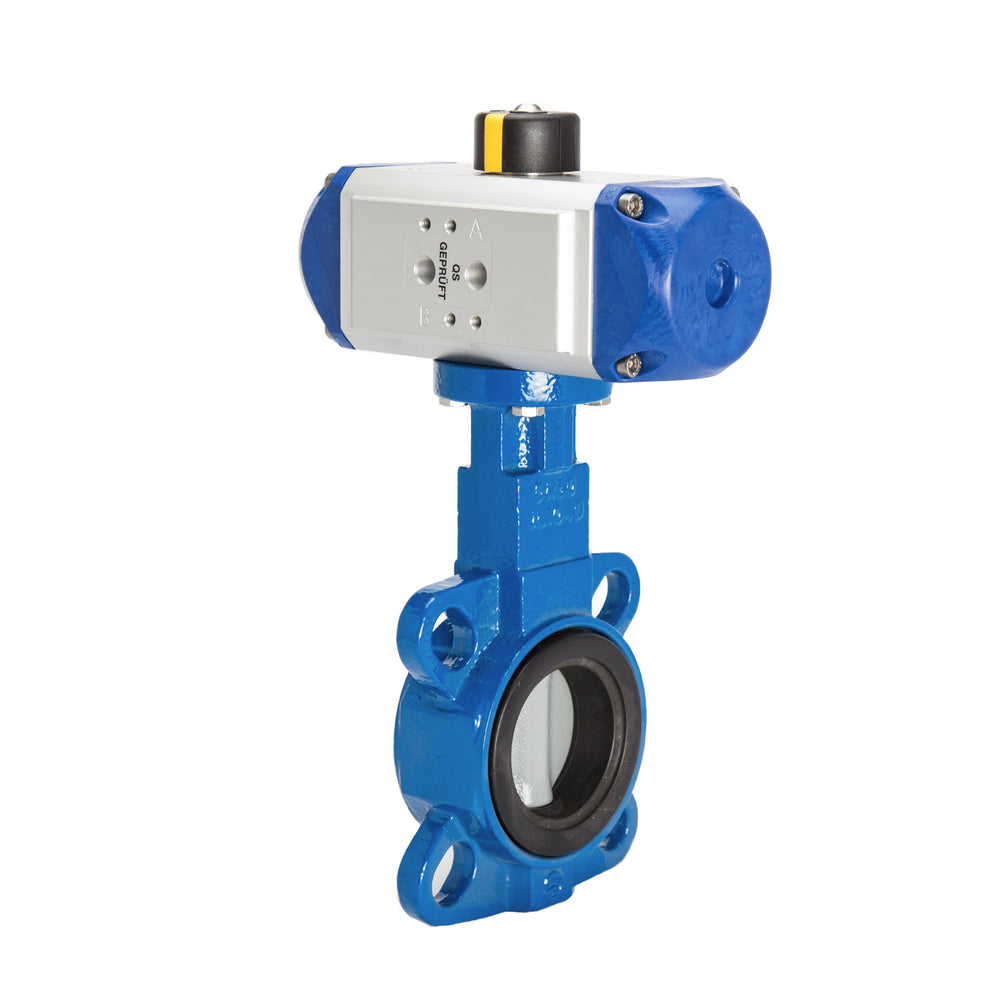 DN125 (5 inch) Wafer Pneumatic Butterfly Valve GG25-GGG40 polyamide-coated-NBR Double Acting - BFLW