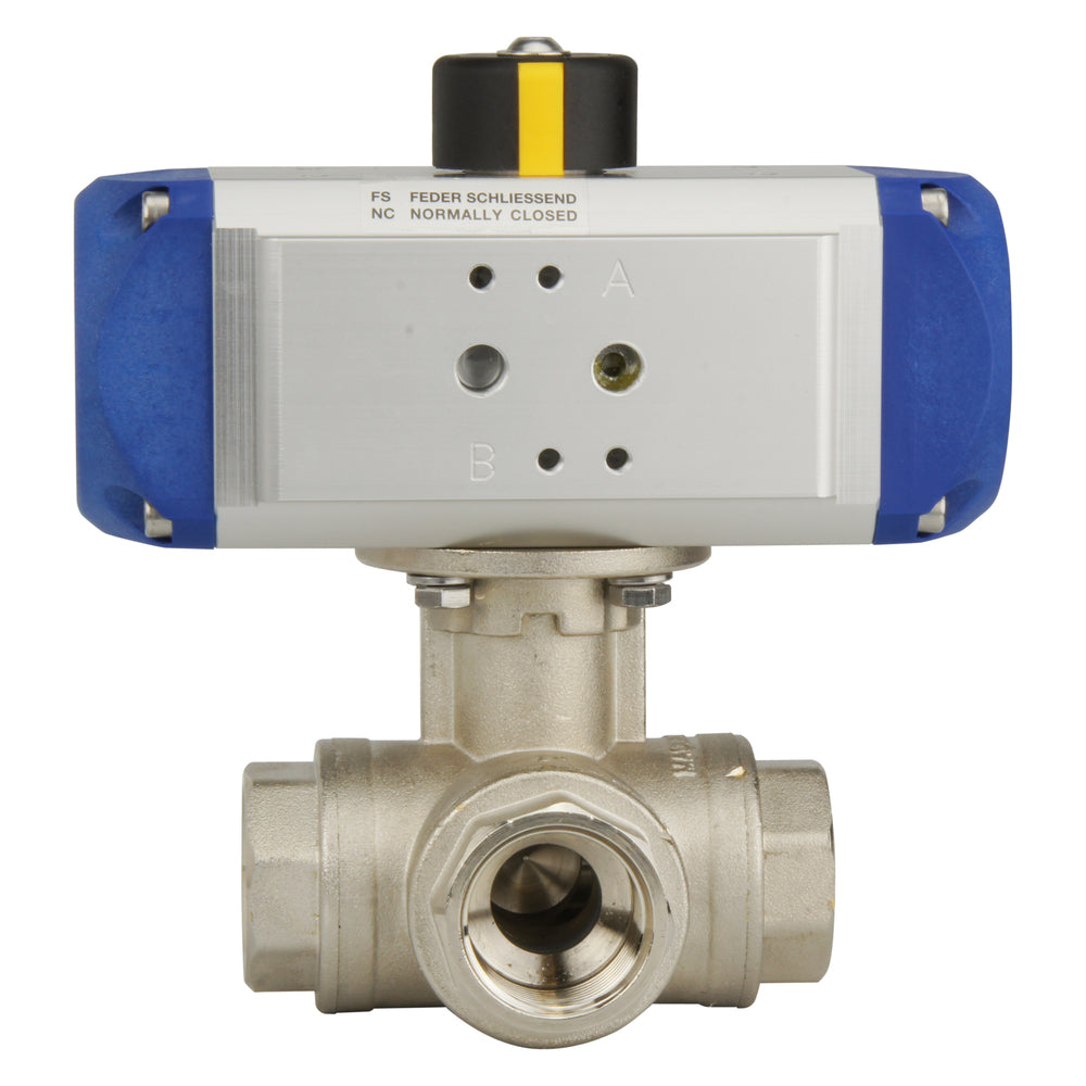 G1-1/4'' 3-Way L-port Brass Pneumatic Ball Valve Spring Open - BL3BA