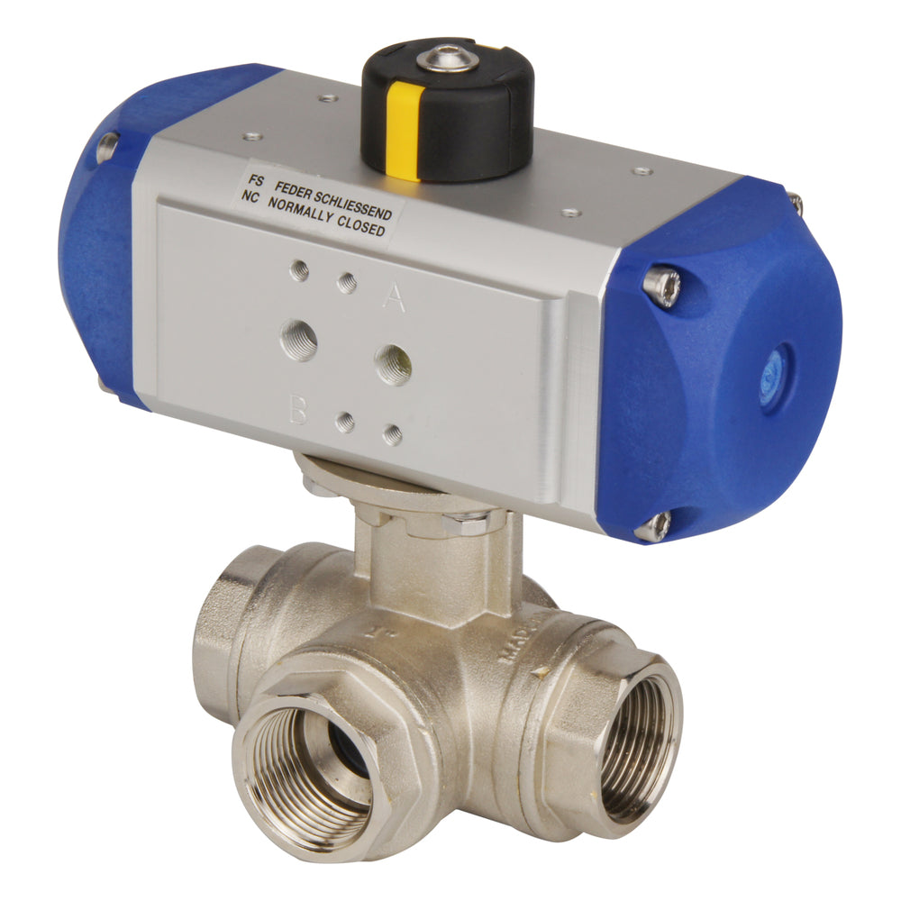 G1-1/2'' 3-Way L-port Brass Pneumatic Ball Valve Double Acting - BL3BA