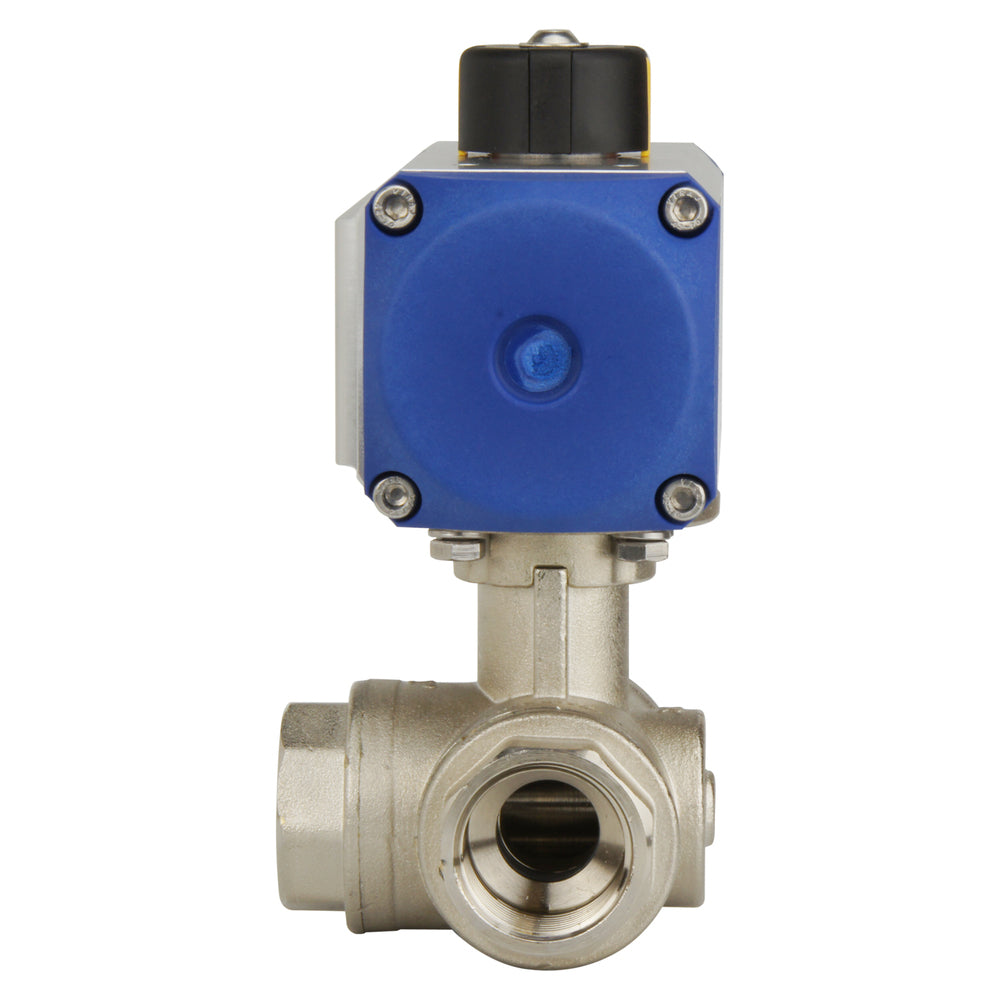 G1'' 3-Way L-port Brass Pneumatic Ball Valve Spring Open - BL3BA