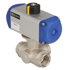 G1'' 3-Way L-port Brass Pneumatic Ball Valve Spring Open - BL3BA