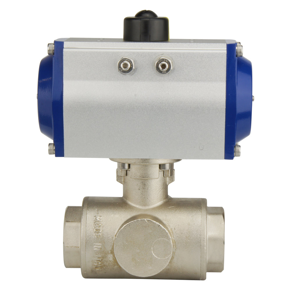 G1-1/2'' 3-Way L-port Brass Pneumatic Ball Valve Spring Closed - BL3BA