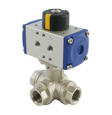 G3/4'' 3-Way L-port Brass Pneumatic Ball Valve Spring Closed - BL3BA