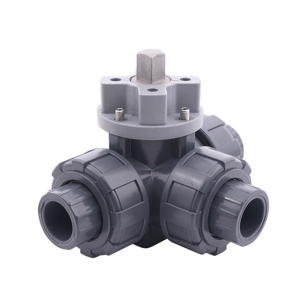 G2-1/2'' válvula de bola PVC 3 vías taladro en L ISO-Top F05 10 bar PTFE/EPDM