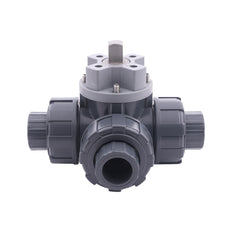 Solvent Socket 50 mm L-bore 3-Way PVC Ball Valve ISO-Top 10 bar PTFE/EPDM