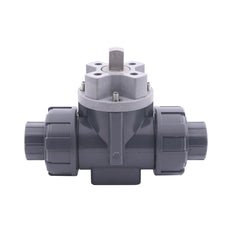 Solvent Socket 32 mm L-bore 3-Way PVC Ball Valve ISO-Top 10 bar PTFE/FKM