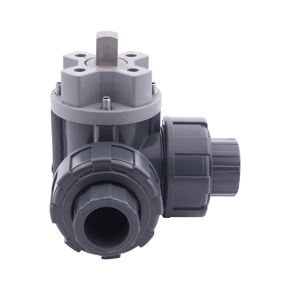 Solvent Socket 32 mm T-bore 3-Way PVC Ball Valve ISO-Top 10 bar PTFE/EPDM