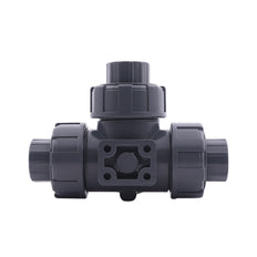 Solvent Socket 50 mm T-bore 3-Way PVC Ball Valve ISO-Top 10 bar PTFE/EPDM