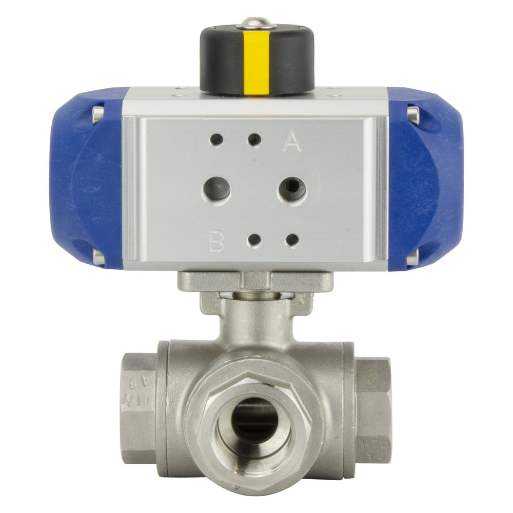 G1/4'' 3-Way T-port Stainless Steel Pneumatic Ball Valve Spring Open - BL3SA