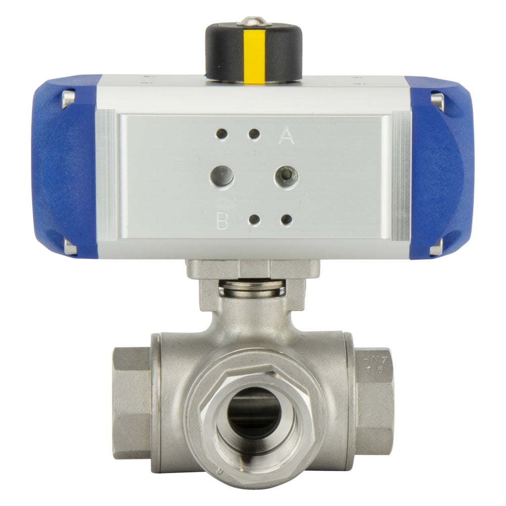 G3/4'' 3-Way T-port Stainless Steel Pneumatic Ball Valve Spring Closed - BL3SA
