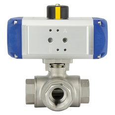 G1'' 3-Way T-port Stainless Steel Pneumatic Ball Valve Spring Open - BL3SA