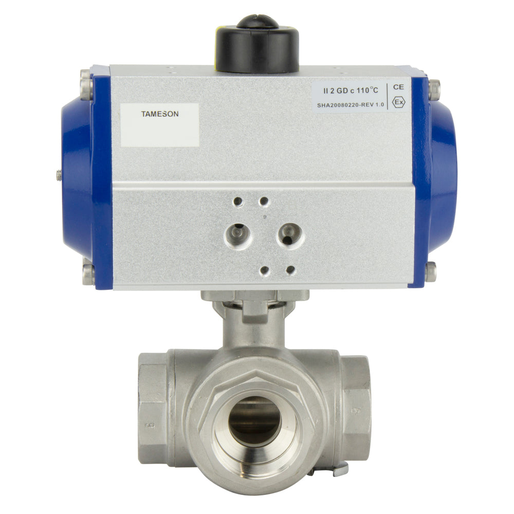 G1-1/2'' 3-Way T-port Stainless Steel Pneumatic Ball Valve Spring Closed - BL3SA
