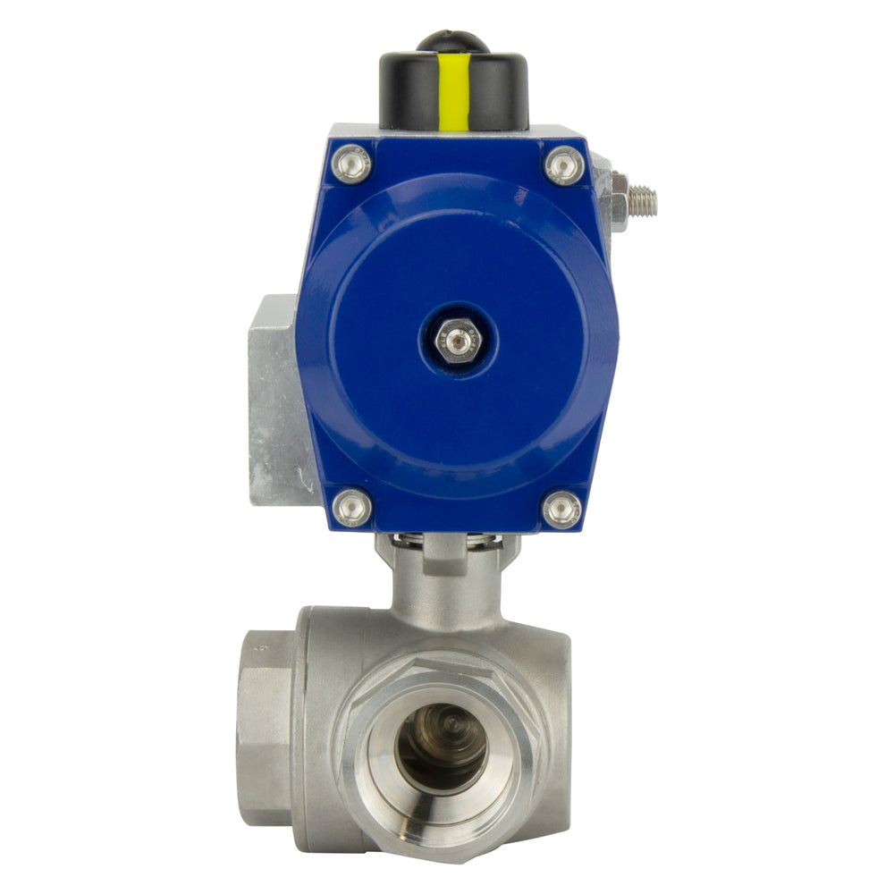 G4'' 3-Way L-port Stainless Steel Pneumatic Ball Valve Spring Open - BL3SA