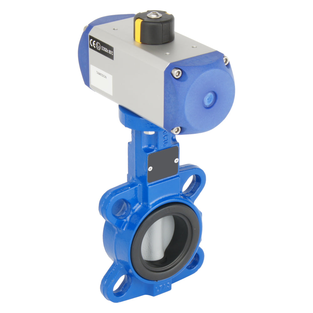 DN40 (1-1/2 inch) Wafer Pneumatic Butterfly Valve GGG40-Stainless Steel-EPDM Double Acting - BFLW
