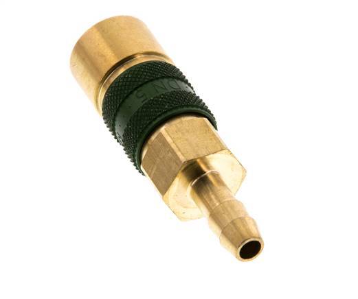 Brass DN 5 Green-Coded Air Coupling Socket 6 mm Hose Pillar