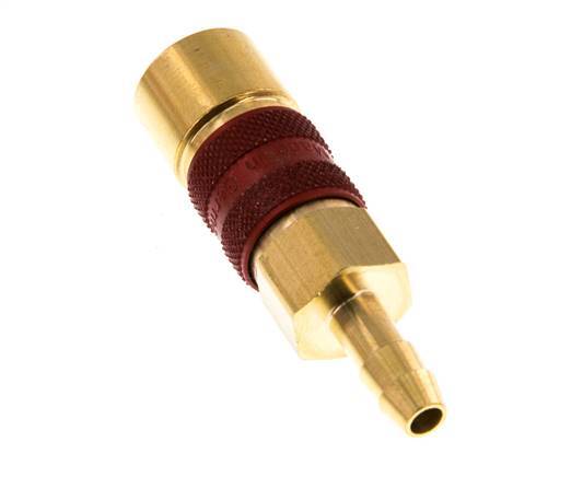 Brass DN 5 Red-Coded Air Coupling Socket 6 mm Hose Pillar