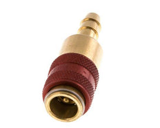 Brass DN 5 Red Air Coupling Socket 6 mm Hose Pillar Double Shut-Off