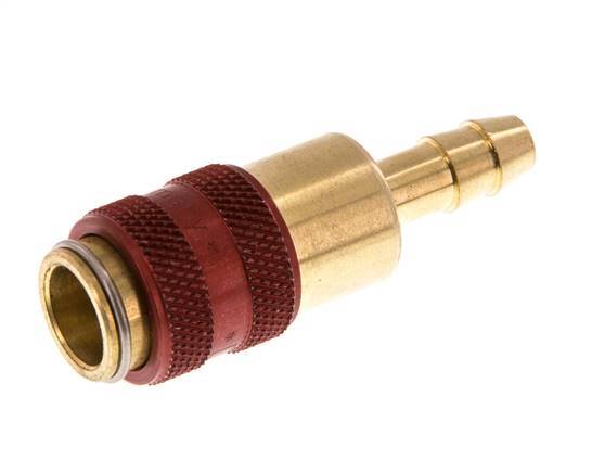 Brass DN 5 Red Air Coupling Socket 6 mm Hose Pillar Double Shut-Off