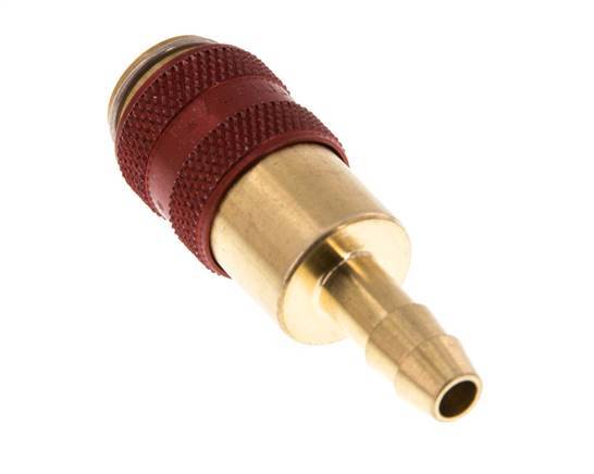 Brass DN 5 Red Air Coupling Socket 6 mm Hose Pillar Double Shut-Off