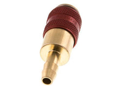 Brass DN 5 Red Air Coupling Socket 6 mm Hose Pillar Double Shut-Off