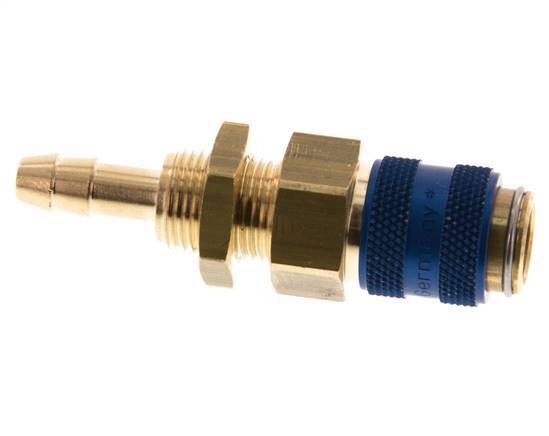 Brass DN 5 Blue Air Coupling Socket 6 mm Hose Pillar Bulkhead