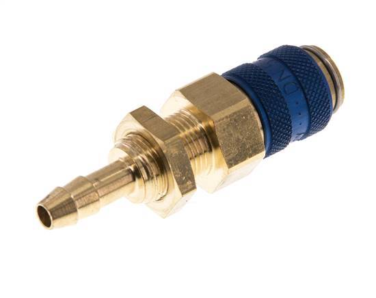 Brass DN 5 Blue Air Coupling Socket 6 mm Hose Pillar Bulkhead Double Shut-Off