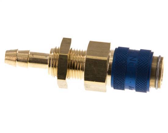 Brass DN 5 Blue Air Coupling Socket 6 mm Hose Pillar Bulkhead Double Shut-Off