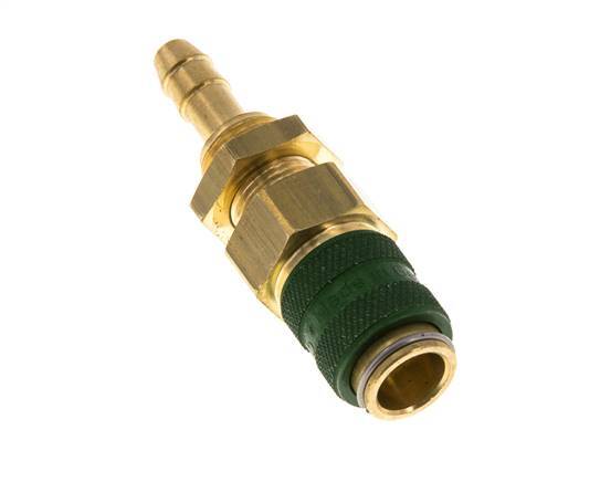 Brass DN 5 Green Air Coupling Socket 6 mm Hose Pillar Bulkhead