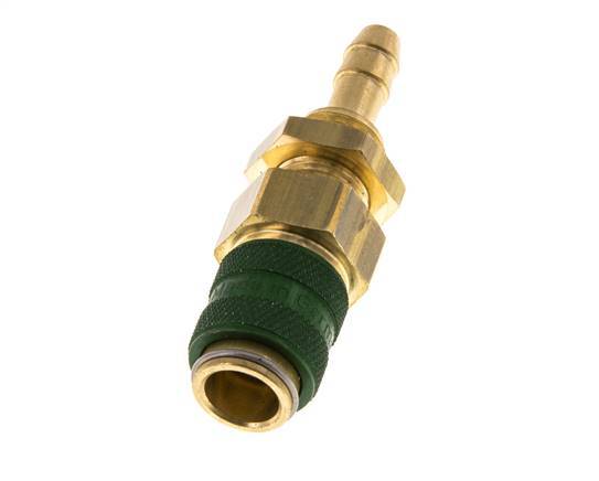 Brass DN 5 Green Air Coupling Socket 6 mm Hose Pillar Bulkhead