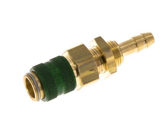 Brass DN 5 Green Air Coupling Socket 6 mm Hose Pillar Bulkhead