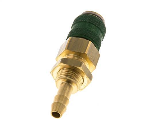 Brass DN 5 Green Air Coupling Socket 6 mm Hose Pillar Bulkhead
