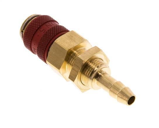 Brass DN 5 Red Air Coupling Socket 6 mm Hose Pillar Bulkhead Double Shut-Off