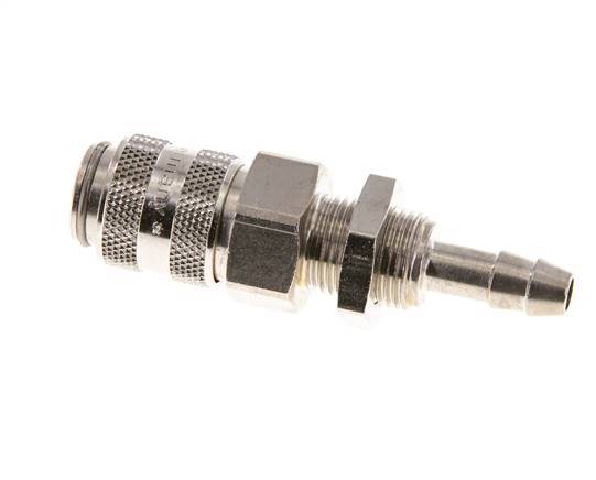 Nickel-plated Brass DN 5 Air Coupling Socket 6 mm Hose Pillar Bulkhead Double Shut-Off