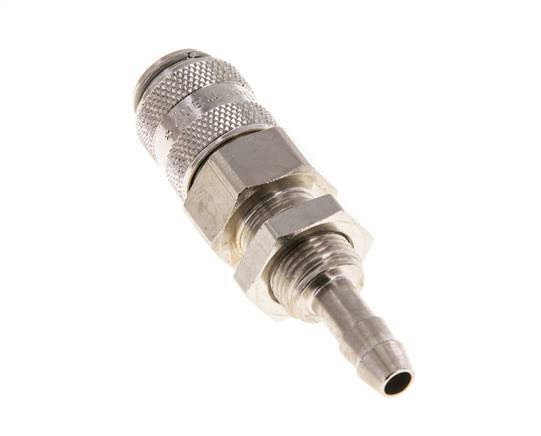 Nickel-plated Brass DN 5 Air Coupling Socket 6 mm Hose Pillar Bulkhead Double Shut-Off