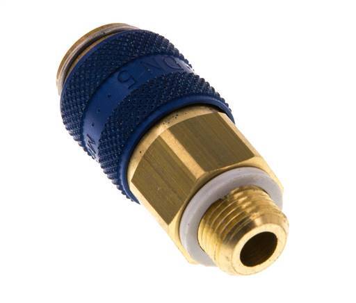 Brass DN 5 Blue Air Coupling Socket G 1/8 inch Male Double Shut-Off