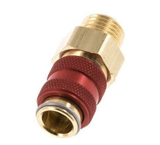 Brass DN 5 Red Air Coupling Socket G 1/4 inch Male Double Shut-Off