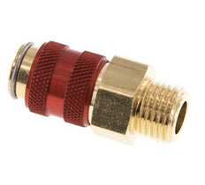 Brass DN 5 Red Air Coupling Socket G 1/4 inch Male Double Shut-Off