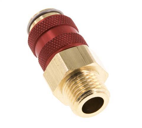 Brass DN 5 Red Air Coupling Socket G 1/4 inch Male Double Shut-Off