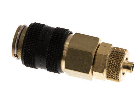 Brass DN 5 Black Air Coupling Socket 4x6 mm Union Nut Double Shut-Off
